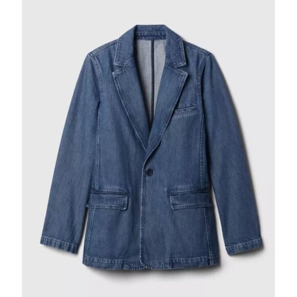GAP Womens Long Sleeve Single Breasted Denim Blazer Jacket Blue Size L Petite - Picture 4 of 13
